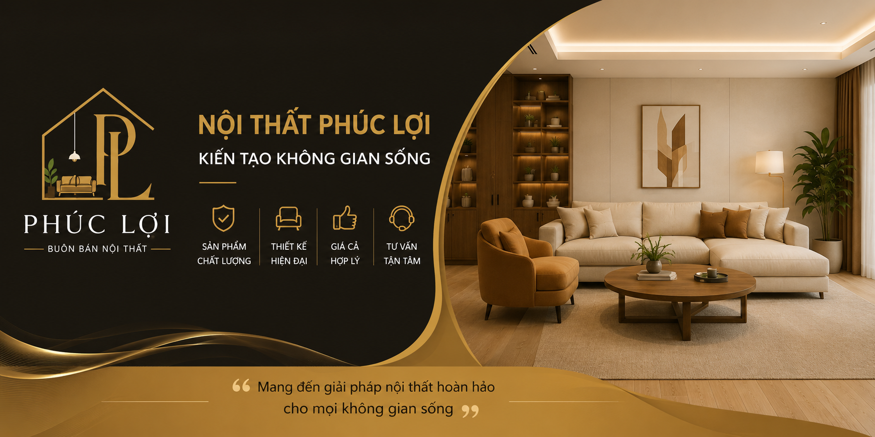 Không gian phòng khách sang trọng do Nội Thất Phúc Lợi giới thiệu